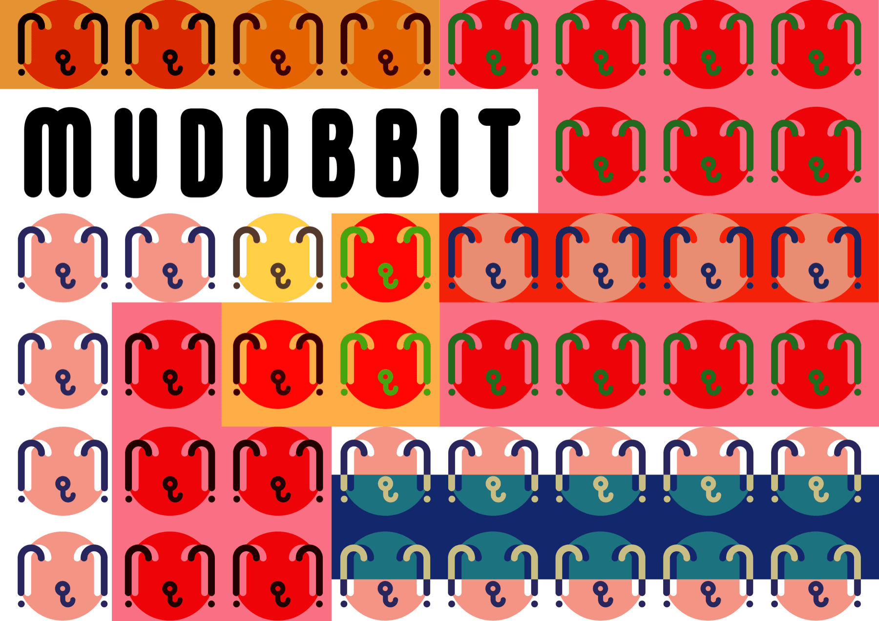Muddbbit visual identity poster with repeating rabbit marks
